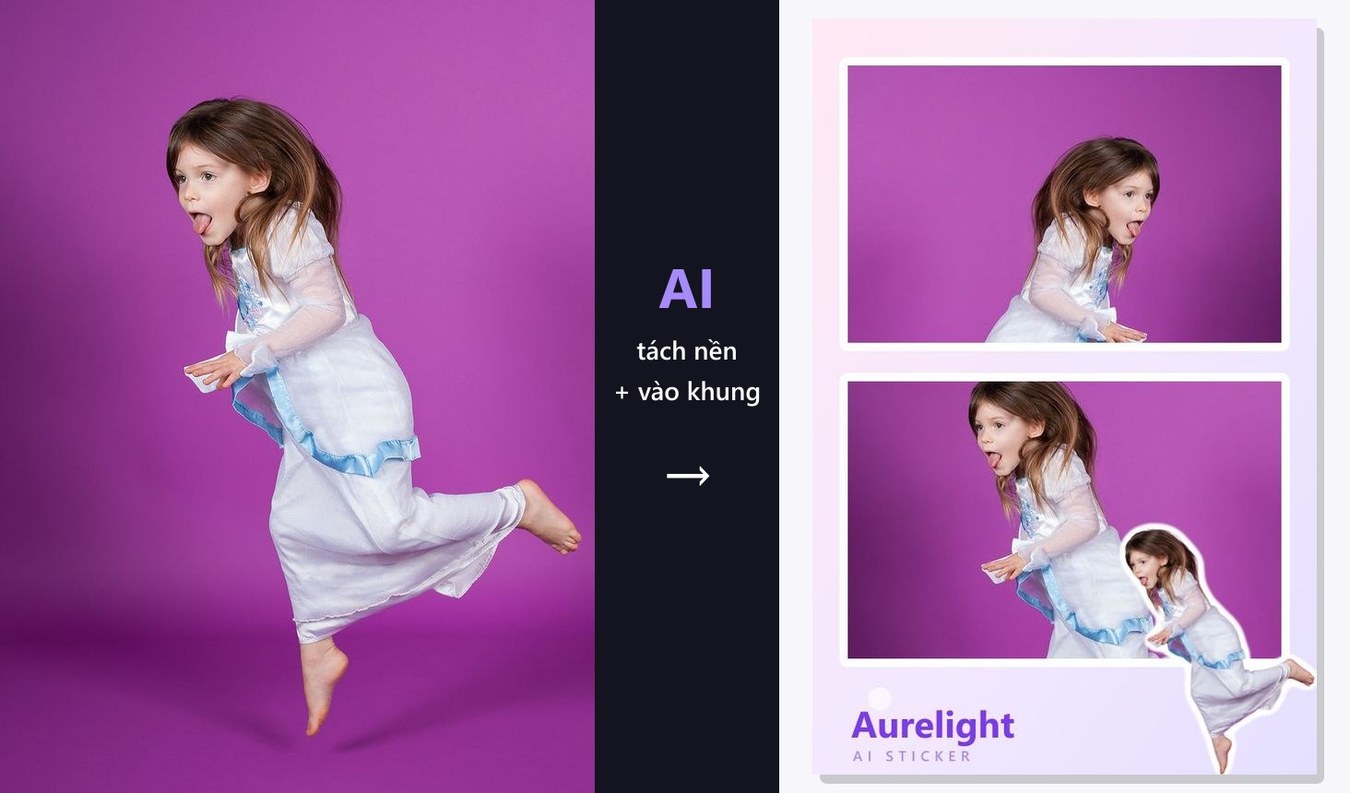 AI tách người khỏi nền đông đúc thành sticker die-cut viền trắng